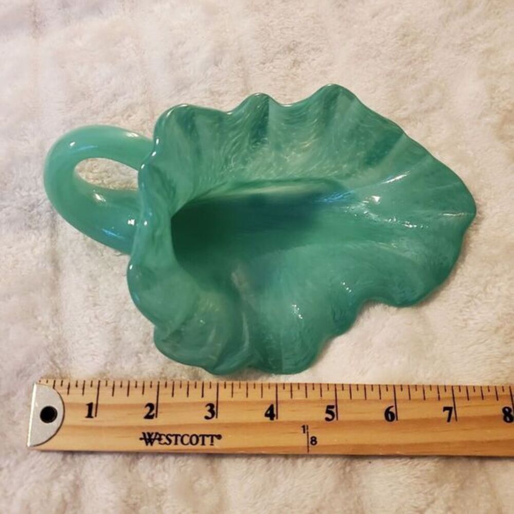 VINTAGE Art Glass Jade GREEN Fluted Trinket Coil Vase Hand Blown Swirl - Picture 7 of 8
